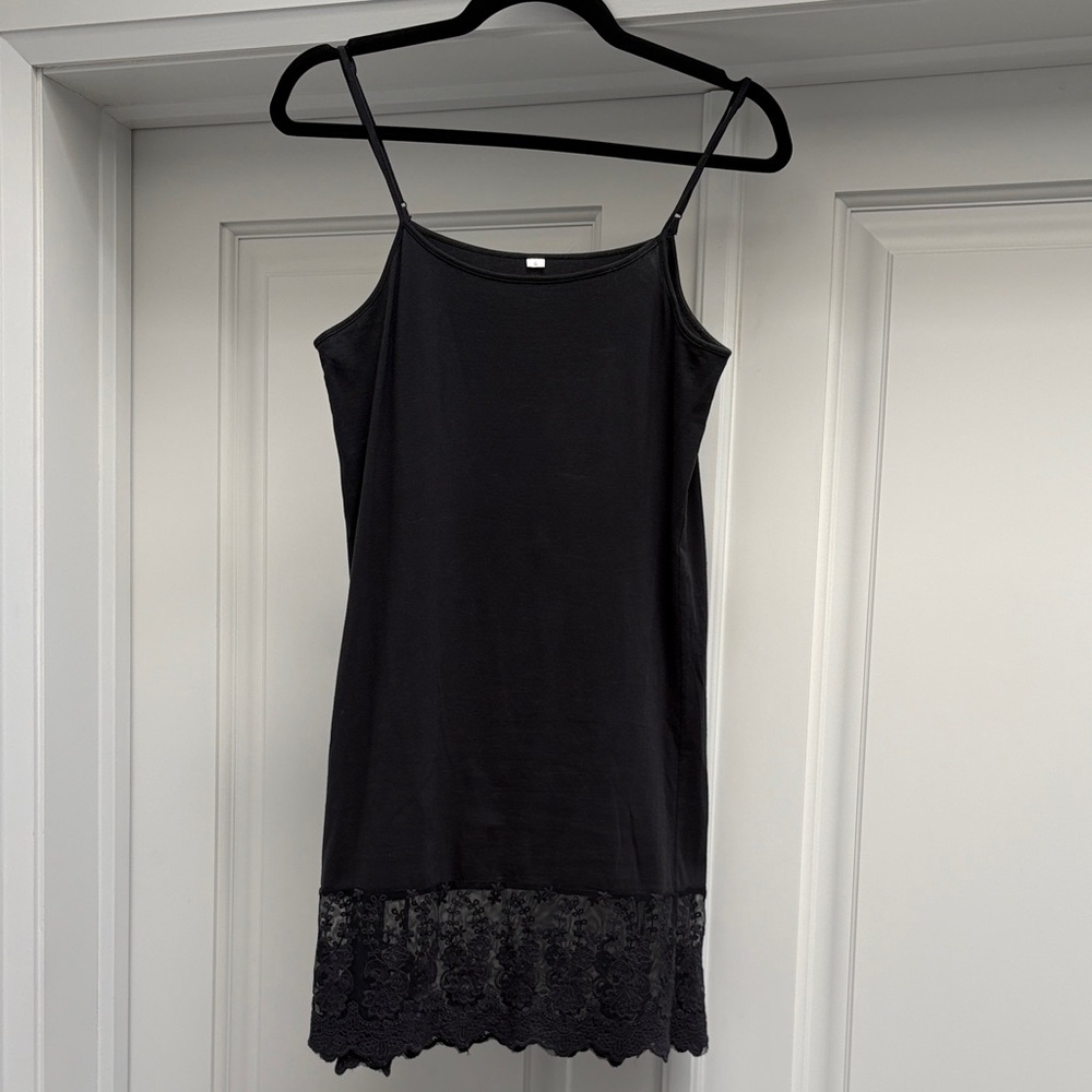 Dress Extender with Lace Bottom / Layering Tank. Mini length. Charcoal Colour.